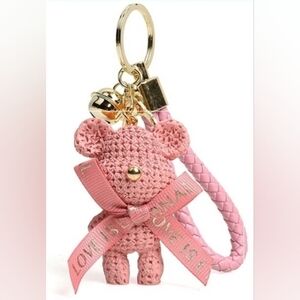 Waffle Bear Keychain/Pink & Gold